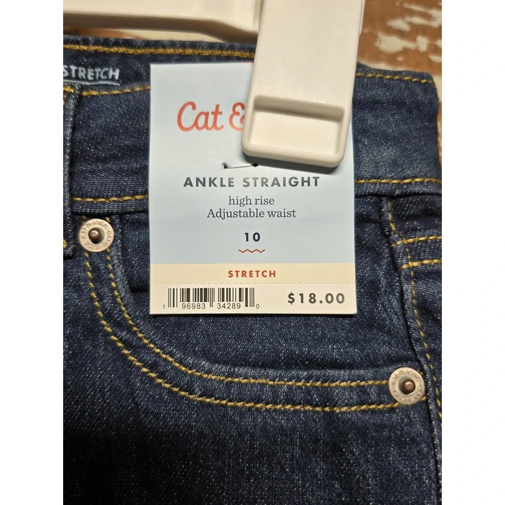 Cat & Jack Girls Jeans Sz 10 Straight Ankle Adjustable Dark Wash School Pants